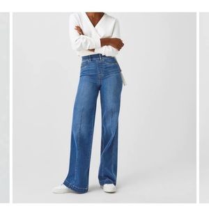 SPANX (Size Large) Seamed Front Wide Leg (Vintage Indigo) Jeans